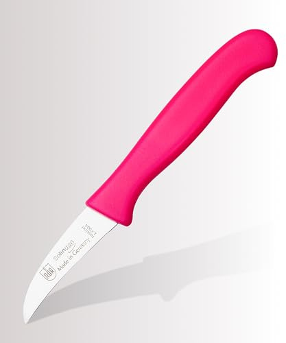 RÖR® Schälmesser Gebogene Klinge Neon-Pink - Extra scharf durch Handabzug, ergonomischer Kunststoffgriff, für Obst & Gemüse, rostfreier Edelstahl, für Küche & Gastronomie - Made in Solingen, Germany