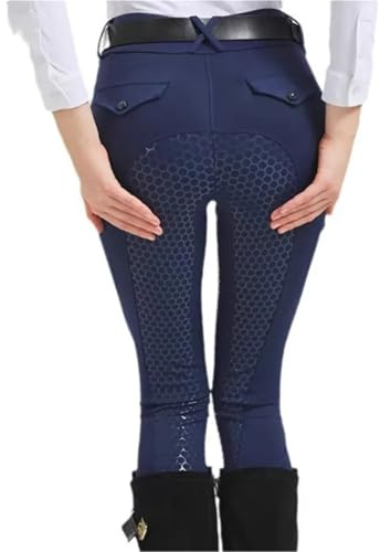 RUWLFE Ridsport byxor för män och kvinnor, helt i silikon hög elasticitet ridning snabbtorkande ridbyxor för kvinnor, BLÅ, XS