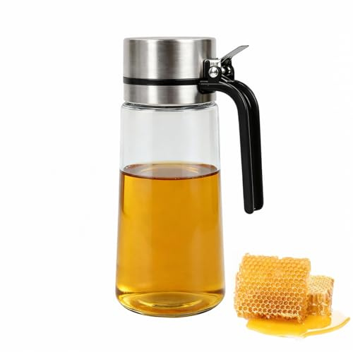 Hynorian Honigspender Glas 650 ml mit Edelstahl Ausgießer und Deckel Küche | Honigglas mit Deckel für Honig, Sirup und Dressing; Edelstahl-Ausgießer unterstützt das Portionieren in Küche oder Kaffee-Bar