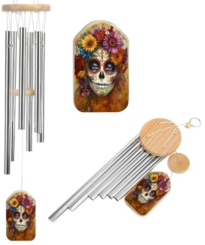 Day of the Dead Woman Gothic Skull Windspiel Memorial Deep Tone Windspiel mit 6 Aluminiumrohren Outdoor Hinterhof Garten Dekoration