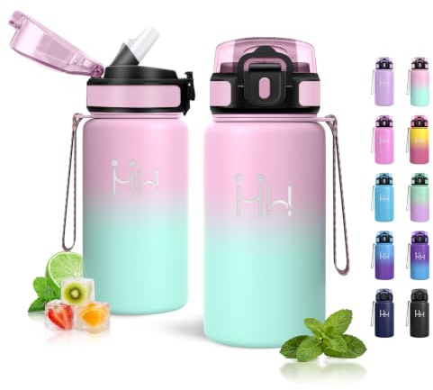 Borraccia Termica 500ml, Borraccia con Cannuccia, Senza BPA, a Prova di Perdite, Bottiglia Acqua Riutilizzabile, Doppia Parete Isolata, per Scuola, Campeggio, Escursioni