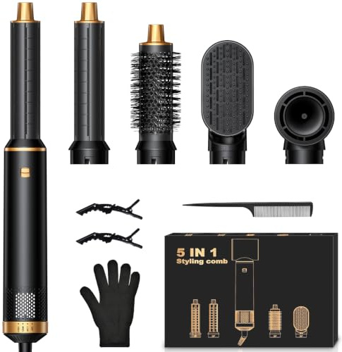 OHFAMO 5 en 1 Air Styler, Brosse Soufflante avec Sèche Cheveux Ionique, Boucleur Automatique, Brosse Chauffante et Lisseur pour Boucler, Lisser, Créer du Volume à la Maison, au Quotidien et en Voyage | Coiffure