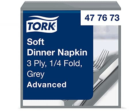 Tork 477673 Soft Dinnerservietten Grau / Papierservietten 3 lagig / Ideale Qualität und Größe für ein Abendessen / Advanced Qualität / 12 x 100 (1200) Servietten / 39 x 39 cm (B x L)