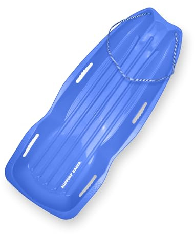 Slippery Racer Downhill Xtreme Flexible Adults and Kids Plastic Toboggan Snow Sled for Up to 2 Riders with Pull Rope and Handles, Red (Blue)