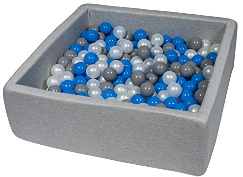 Velinda Bällebad Ballpool Kugelbad Bällchenbad Kinder-Pool mit 200 Bällen/90x90cm (Farbe der Bälle: perlweiß, blau, grau)