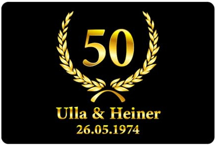 Personalisierte Fußmatte Goldene Hochzeit Fussmatte mit Namen personalisiert | Hochzeitstaggeschenke zur Goldhochzeit 50 Jahre | Geschenke zur Goldenen Hochzeit | 60 x 40 cm