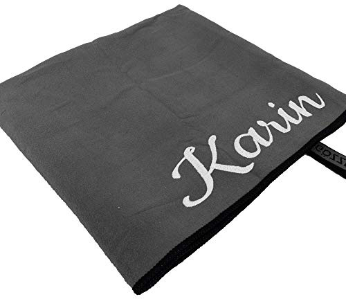 Sporthandtuch mit Name oder Wunschtext Bestickt, Mikrofaser Handtuch - ideal als Fitnesshandtuch, Badehandtuch, Reisehandtuch & Strandtuch, kompakt, leicht & schnelltrocknend, 70 x 140 cm anthrazit