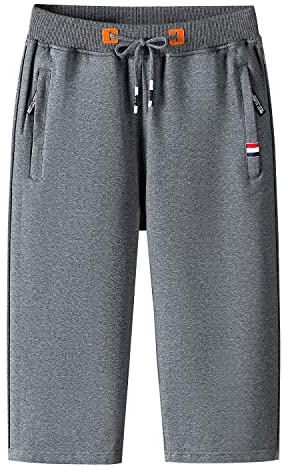KTWOLEN Herrshorts sommar löparshorts elastisk midja utomhussport joggingbyxor caprishorts jogging svettshorts med blixtlåsfickor, Mörkgrått, L