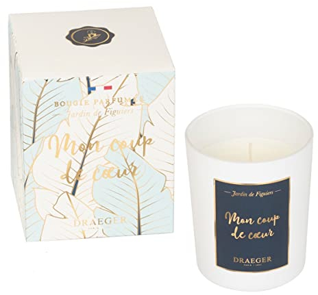 DRAEGER PARIS - Bougie Cadeau Blanche Parfumée Jardin de figuiers Mon coup de coeur - Idée Cadeau Amour, Couple, Amoureux, Anniversaire - Made in France - 100% Cire Végétale - 40h de combustion