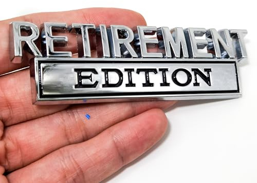 2 PCS Retirement Edition Emblems 3D Metal Badge Car Sticker Letters with Strong Adhesive Fenders Replacement for Universal Vehicle, Truck, RV, Scooter, SUV, Door Decoration (Silver/Black)
