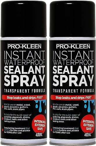 Pro-Kleen Instant Waterproof Sealant Spray - Tough Leak Sealant Spray for Roofs, Pipes, Guttering & More - Transparent & Long-Lasting Formula - Instant Emergency Repair (2 x 400ml)