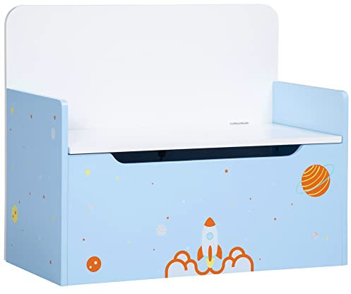 ZONEKIZ 2 in 1 Wooden Toy Box, Kids Storage Bench, Toy Chest with Safety Rod - Blue