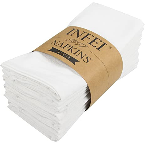 INFEI Servilletas de Tela de Cena de Color Liso, Juego de 12 (15.7 x 11.8 Pulgadas), servilleta de Mesa de Cocina de algodón Reutilizable, para Fiestas, hoteles y Uso doméstico (Blanco)