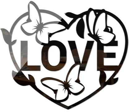 Liebe Herz Spiegel Wandaufkleber, Schmetterling Acryl Spiegel Wandaufkleber, 3D Vinyl Wände Kunst Dekor DIY Wandbilder, Abnehmbare Familienbuchstaben Zitate Zuhause Schild für Mädchen Wohnzimmer