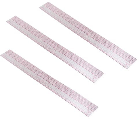 Nicfaky 3 x Zeichenwerkzeug Quadrate Parallel Linie Kunststoff Metrisches Lineal Klar Pink
