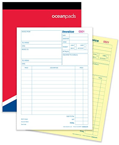 A4 Invoice Book – 210mm x 297mm – 2-Part Duplicate NCR Carbonless – 50 Sets – Ocean Pads (69707)