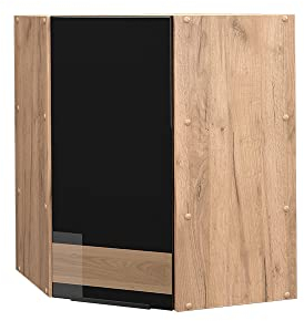 Vicco Eckhängeschrank Fame-Line, Schwarz-Eiche Hochglanz/Goldkraft Eiche, 57 cm