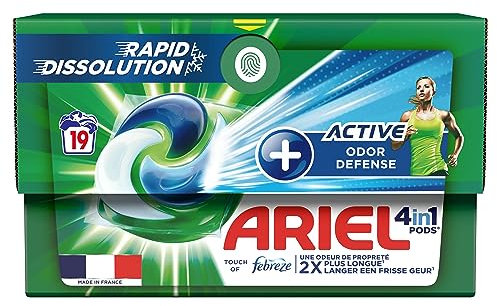 Ariel 4en1 PODS, Lessive Liquide En Capsules 76 Lavages (4x19 Tablettes), Touche De Febreze, Active Odor Defense, Parfum De Propreté 2x Plus Long, Fabriqué En France