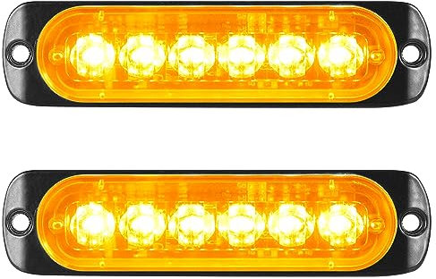 RIGIDON 2Pcs 6 Led Ambre Feu de freinage stroboscopique, Balise clignotante de sécurité 12V 24V Barre lumineuse led pour voiture véhicule utilitaire bateau remorque caravane