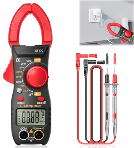 Stromzange, 6000 Counts Strommesszange 500A AC/DC, Maximale Öffnung 30 mm Zangenamperemeter, Strommessgerät Zangenmultimeter Misst Spannung Kapazität Durchgang