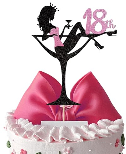 Mezrkuwr Rotweinglas Tortendeko, 18. Geburtstag Cake Topper Glitter High Heel Kuchen Deko für Lady Bachelorette Thema Geburtstag Party
