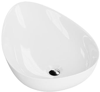 LAVITA Aufsatzwaschtisch Almond Aufsatzwaschbecken Asymmetrisch Waschbecken Ohne Überlauf und Hahnloch Aus hochwertigem Porzellan Waschtisch modernes Badkeramik Waschplatz 58x41x15 cm Weiß