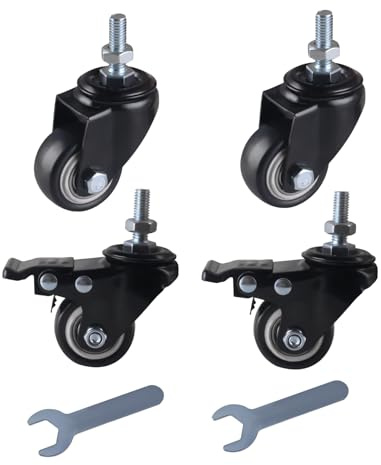CNCYEAH 4 Stück Lenkrollen 40mm, M8× 25mm,1.5 Zoll Möbelrollen mit Bremse,Transportrollen 360° Drehung bis 240KG, Rollen für Möbel,Rollen mit Gewinde