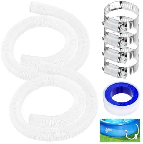 MplehDa Tubo per Filtro per Piscina, 2 Pezzi Tubi Piscina 32 mm, Tubo di Sostituzione della Piscina, Tubo di Ricambio per Piscina con 4 Anelli di Collegamento in Metallo, Tubo per Piscine Fuori Terra