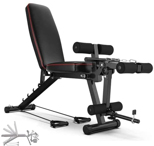 Hantelbank Verstellbar 200kg, Trainingsbank für Zuhause Klappbar, Bauchtrainer Faltbare Sit-up-bank Platzsparend Multifunktion Ganzkörper Rückentrainer Schrägbank für Langhantel Fitnessbank