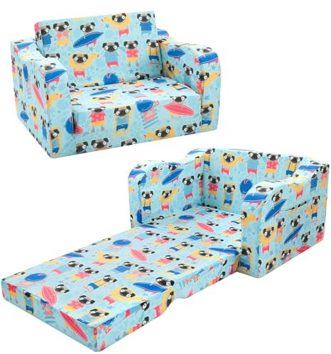 MeMoreCool Kindercouch Kindersofa Ausklappbar, 3-in-1-Kinder Sofa mit Schlaffunktion, Fancy Spielsofa, einen aufregenden Indoor-Spielplatz für das Kinderzimmer (Hund)