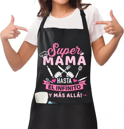 Jbniuay Mamma present - svart mammas förkläde - köksförkläde till mamma vattentätt kockförkläde med 3 fickor, mors dag present till mamma/fru, svart, Unisex / Talla única
