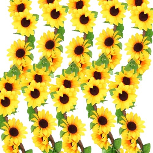 JINXIAN 5 Piezas Guirnalda Artificial de Girasol 236 cm/92.9 in Enredaderas Artificiales Decorativas Girasoles Artificiales Flores de Seda para Exterior Jardín Hogar Fiesta