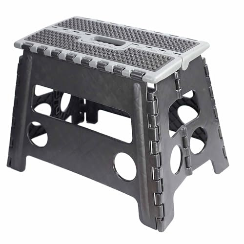 Dekton 32 cm kraftig garage fällbar stegpall, svart och grå, standard
