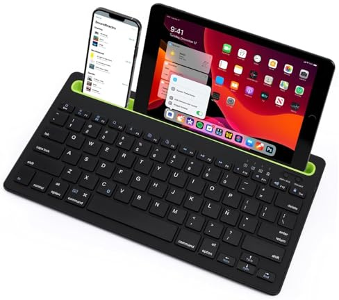 COSHANO Teclado Inalámbrico portátil con Bluetooth Ranura para Teléfono Móvil, Tableta Compatible con Ordenador portatil, PC (Negro)