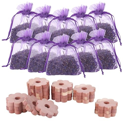 10 Stück Lavendelsäckchen mit 20 Zedernholz, Duftbeutel Lavendel Natur für Kleiderschrank, Geschenkset mit Lavendelblüten, Dekorative Lavendelsäckchen für Zuhause & Reise