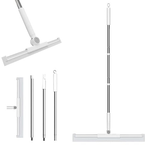 AMSGANK Escobilla de Goma de 40cm para Suelo, Escoba de Silicona con Largo Mango Extraíble Escobillas de Agua para Limpiar de Ducha, Azulejos, Baño, Ventanas, Espejos