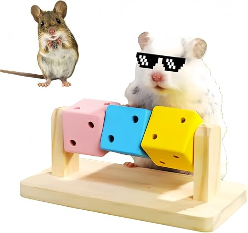 Hamster Chew Toy Wood Platform - Colorful Wooden Block for Small Animals like Chinchilla, Sugar Glider, Dwarf Hamster - Teeth Grinding, Exercise & Intelligence Training for Cage Enrichment