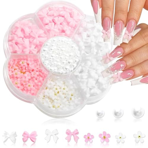 Charm Unghie, Accessori per Nail Art, Nail Charms, Fiocco Ciondolo per Unghie Rosa Stile Misto Fiocco Fiore Cuore Decorazione per Nail Art Artigianato Fai-da-te Nail Art Design