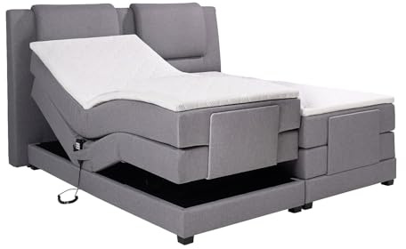 Vente-unique-Boxspringbett mit Bettkopfteil + elektrischem Untergestell mit Relaxfunktion + Matratzen + Topper - 2 x 80 x 200 cm - Stoff - Hellgrau - Castel II von Palacio