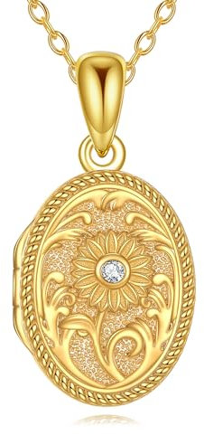 DAYLINLOVE Medaillon Halskette 925 Sterling Silber, das Bilder hält Gold Blume Foto Medaillon Anhänger Halsketten mit Bild Blume Foto Schmuck Geschenke für Frauen Mutter