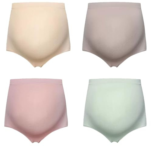 SSKHE Bragas para Embarazadas Algodon de Cintura Alta Braguitas sin Costuras Mujer de Maternidad, Pack de 4