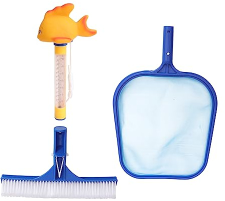 UPKOCH 1 Satz Poolreinigungsset mit Teleskopstange Kescher für Teich und Reinigungsbürste und Wasserthermometer zur Entfernung von Blättern und Schmutz