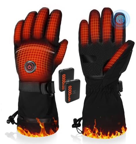 PEKWZIZ Heated Gloves, 5V 6000mAh Rechargeable Heated Gloves for Men Women, Waterproof & Upgrade Non-Slip Electric Heating Glove for Motorcycling, Hunting, Skiing, Outdoor Work (Black-UK, Large)