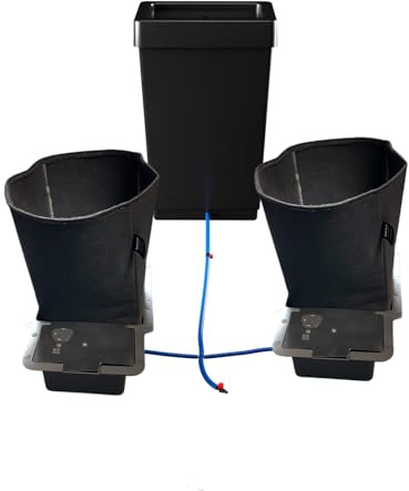 PuraPlants Bewässerungssystem mit AutoPot 1Pot-Komponenten und 15 Liter Feltpot Stofftöpfen - stromloses Grow-System für 2/3/4/6 Pflanzen – AquaValve5, Schläuche & Zubehör (2Pot)