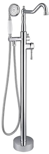 SDYAYFGE Rubinetto per Vasca da Bagno autoportante Miscelatore Doccia Rubinetto per Doccia Girevole a 360 ° retrò Rubinetto monocomando con doccetta e Tubo Doccia,Cromo