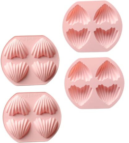 Cabilock 4pcs Silicone Heart Shape Madeleine Baking Molds Nonstick Cavity Cake Moulds for Home and Professional Use Easy to Clean Pink