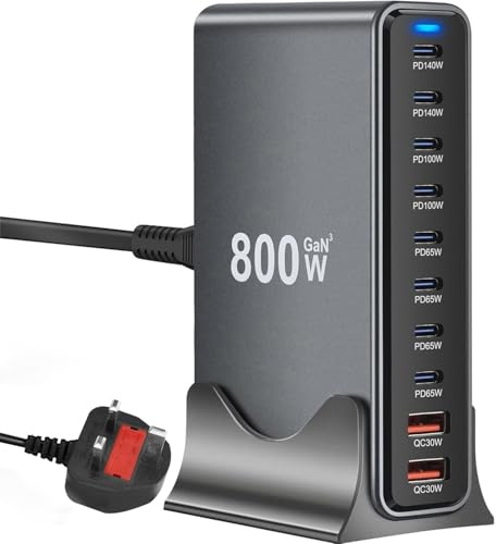 800W USB C Charger,GaN 10 Ports USB Charger,Multiple Plug Fast Charger Laptop Charger,PD Power Adapter Compatible with MacBook Pro/Air/Dell/iPhone/Galaxy/Laptop/Tablet/Mobile