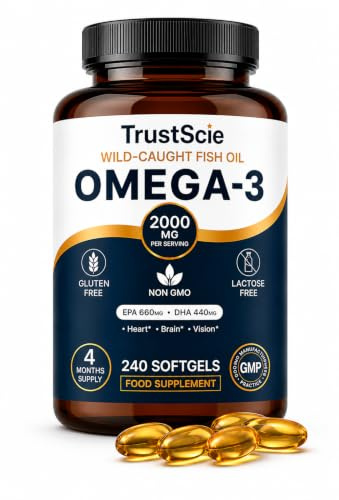 240 Softgel Capsules, Omega 3 Fish Oil 2000mg – High Strength with 660mg EPA & 440mg DHA – (4 Month Supply) – Omega 3 Fatty Acids Supplement – Gluten-Free & Lactose-Free