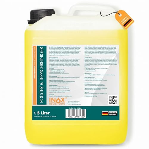 INOX Nettoyant concentré pour coussins et tapis - Nettoyant en profondeur pour coussins, tapis et sièges de voiture - Élimine les taches et odeurs tenaces - Parfum frais d'agrumes (5 l)
