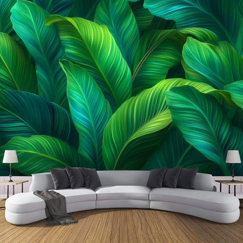 ZISTRCBAO Foglie Di Banano Carta Da Parati Panoramica in Seta, Verde Carta Da Parati 150x105cm, Piante Tropicali Decorazioni Da Parete per Camera Da Letto Soggiorno Poster Da Parete